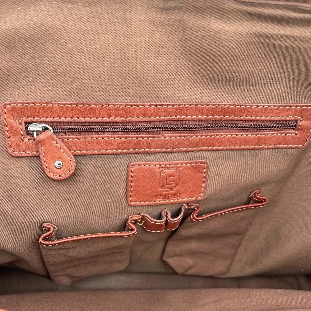 Liz Claiborne Brown Genuine Leather Laptop Briefcase Work Tote Bag